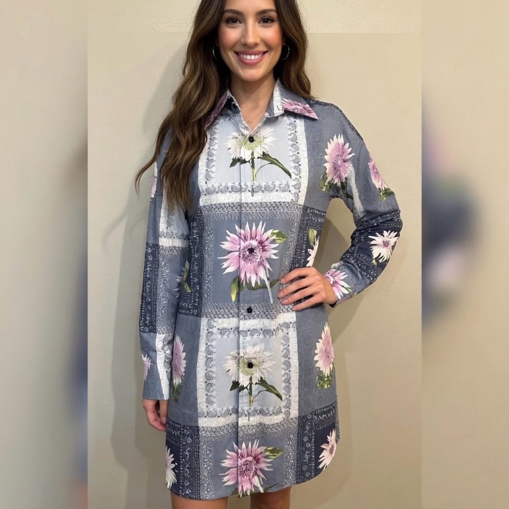 Enyce Clothing Co Women’s Large Floral patchwork Button-Up Shirt Dress